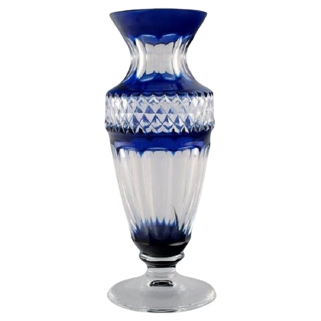 Mid-Century Vase in Clear and Blue Art Glass For Sale