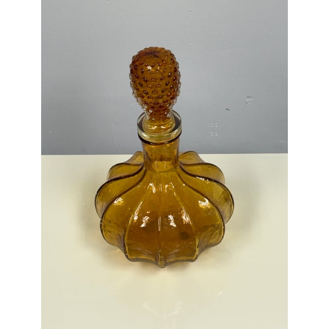 Glass Vintage Diamond Star Amber Ribbed Glass Decanter For Sale - Image 7 of 12
