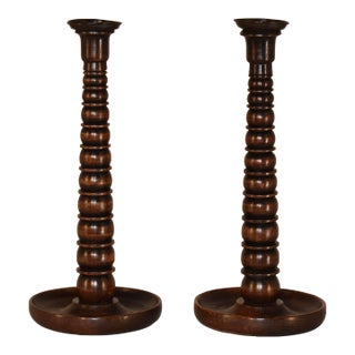 Pair of Late 19th Century Turned Oak Candlesticks For Sale