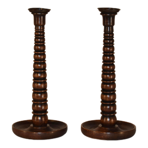 Pair of Late 19th Century Turned Oak Candlesticks