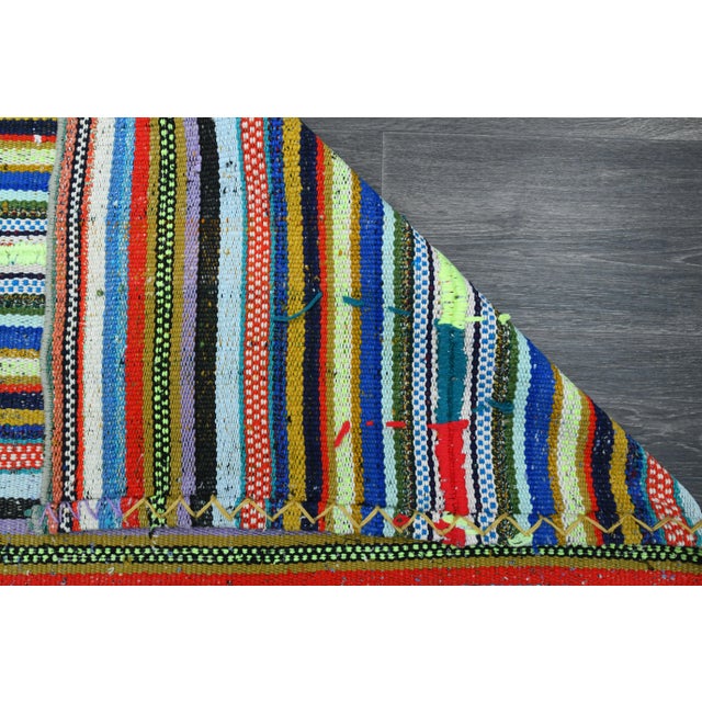 1970s Vintage Turkish Oushak Handmade Wool Cotton Blue Runner Rug For Sale - Image 9 of 11