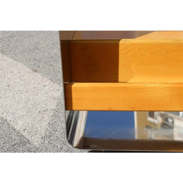 Minimalist Italian Chestnut & Steel Bar Trolley, 1970s For Sale - Image 6 of 14