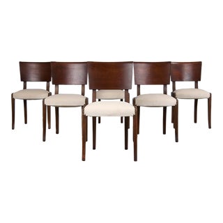 1950s French Art Deco Maple Dining Chairs W/ Cream Velvet - Set of 6 For Sale