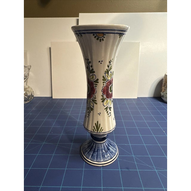 Traditional Vintage Delft Blue Holland Hand Painted Ceramic Vase For Sale - Image 3 of 4