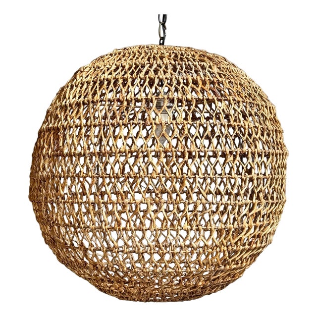 Braided Banana Leaf Globe Pendant Light Large For Sale
