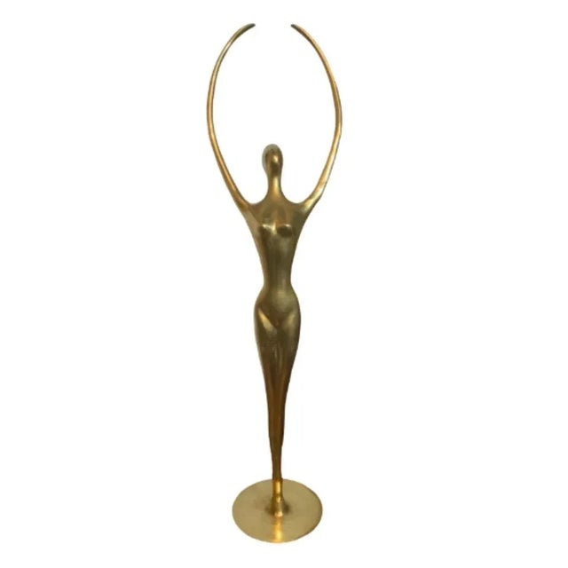 Gold Vintage 1970s Mid-Century Modern Female Sculpture Solid Brass Dancing For Sale - Image 8 of 8