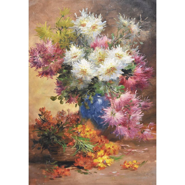 Flowers artwork, oil painting, large floral vase painting which represents Dahlias and Little Roses. Beautiful painting...