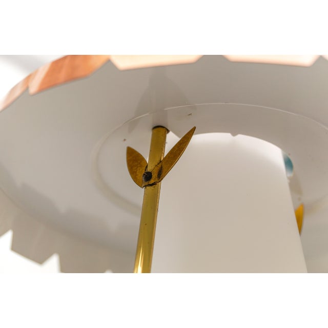Mid-Century Modern Ceiling Lamp in Copper, Brass, and Opaline Glass, 1950s For Sale - Image 12 of 13