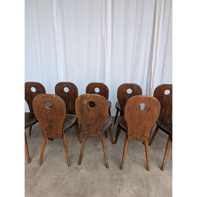 Vintage Brutalist Rustic Farmhouse Wooden Dining Chair, 1970s, Set of 8 For Sale - Image 9 of 18