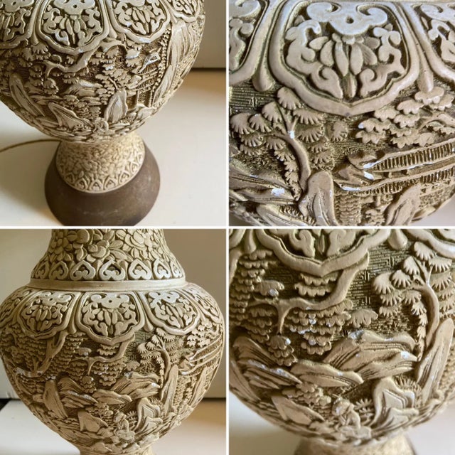 Mid 20th Century Mid Century Plaster Asian Relief Lamp For Sale - Image 5 of 13