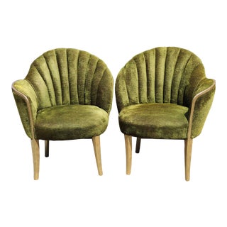 1920s Vintage Art Deco Hollywood Regency Shell Back Boudoir Chairs - a Pair For Sale