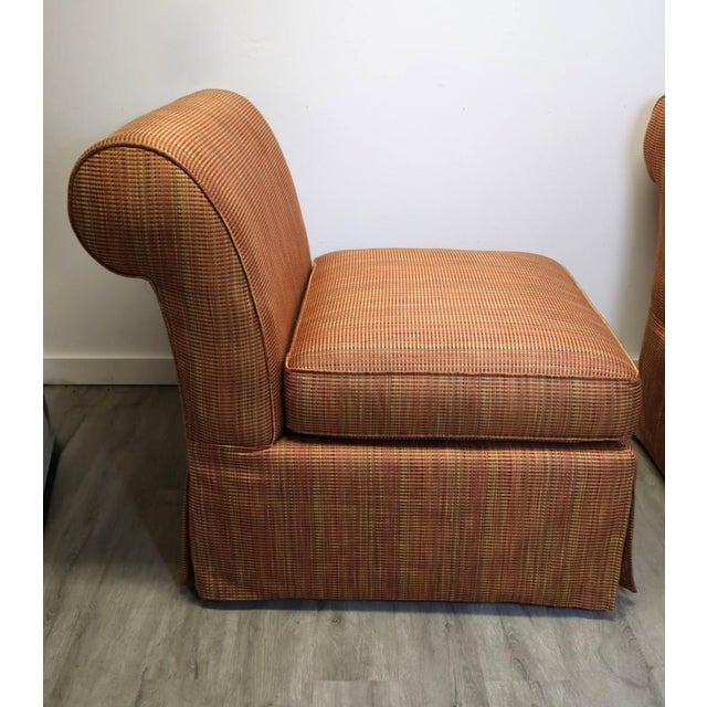 2000 - 2009 Pair of Drexel Heritage Oversized Slipper Lounge Chairs in Rust & Olive Stripe, 2006 For Sale - Image 5 of 12