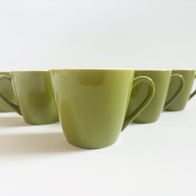 Mid-Century Modern Green and White Ceramic Mugs - Set of 6 For Sale - Image 3 of 8