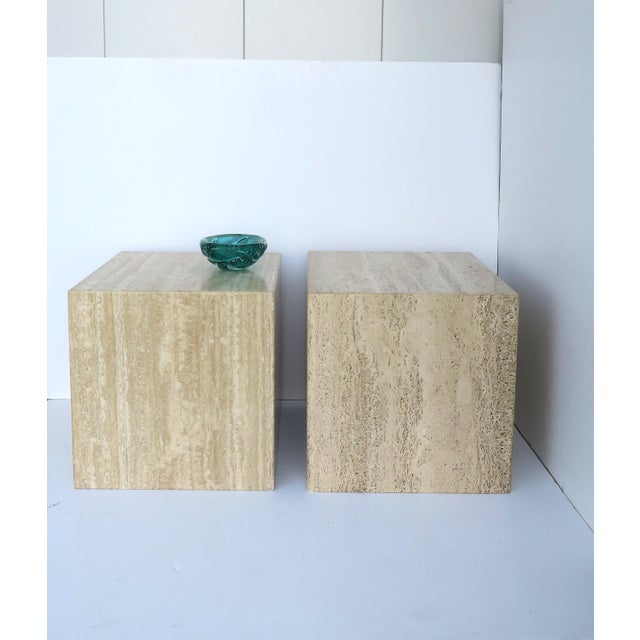 Italian Travertine Marble End Tables, Pair For Sale - Image 4 of 17