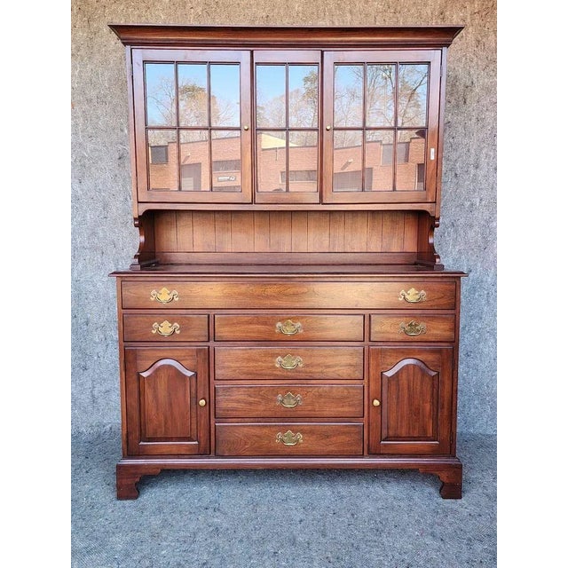 Late 20th Century Late 20th Century Henkel Harris American Colonial Cherry Wood Sideboard Buffet With Hutch Top For Sale - Image 5 of 9
