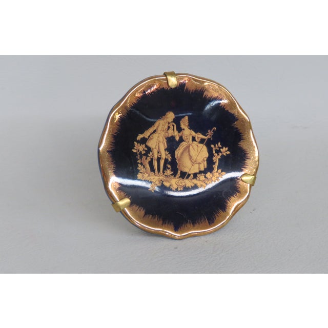 Limoges, France Limoges France Miniature Porcelain Plate Cobalt Blue Couple Courting Cameo 4732b For Sale - Image 4 of 9