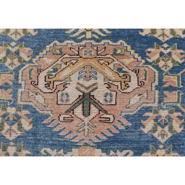 Mid 20th Century Vintage Turkish Oushak Rug With Large Medallion Design on a Blue Field 4'8 X 7'2 For Sale - Image 5 of 10