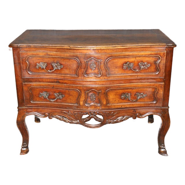 Period Carved Walnut 18th C. French Louis XV 2 Drawer Commode For Sale