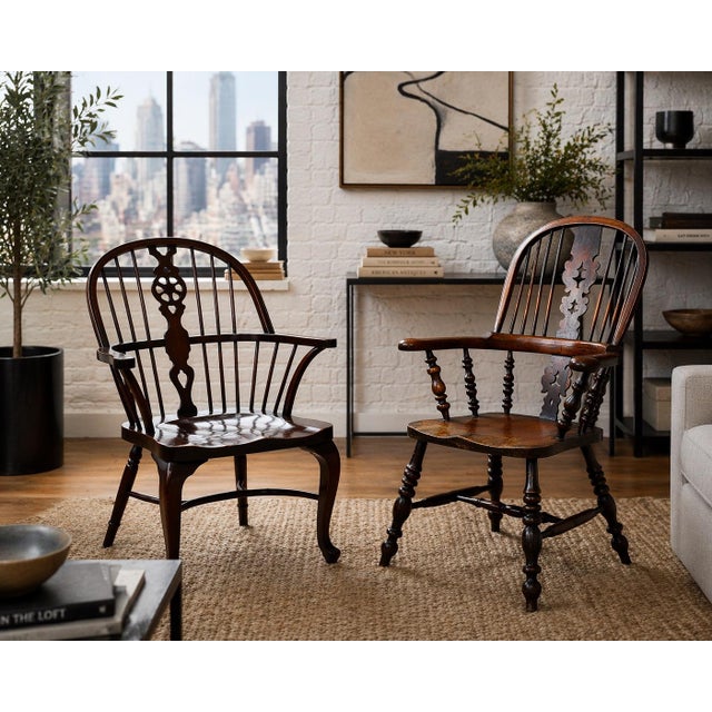 Vintage Windsor Armchair in the English Country Tradition, Refined Form With Companion Chair Available For Sale - Image 10 of 12