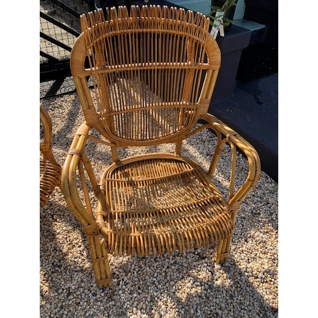 Brown Pair of Rare Vintage Bamboo and Rattan Chairs For Sale - Image 8 of 8