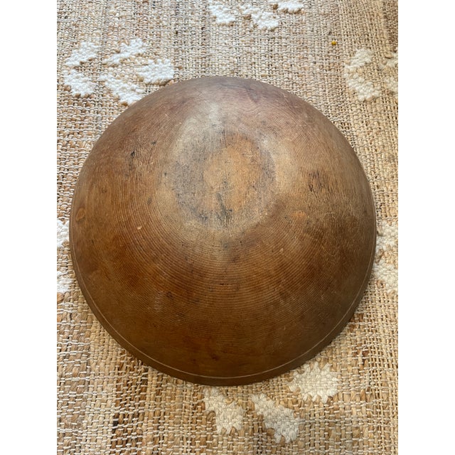 Wood Vintage Primitive Hand-Turned Wooden Dough Bowl 12 Inch For Sale - Image 7 of 9