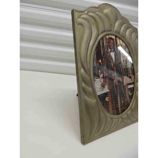 Wood Vintage Large Silver-Tone Tin Sheet Metal Picture Frame For Sale - Image 7 of 9