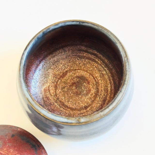 Blue Vintage Two Toned Studio Pottery Container For Sale - Image 8 of 9
