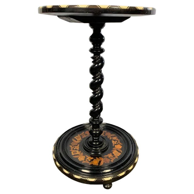 19th Century Italian Ebonised and Marquetry Inlaid Occasional Table For Sale