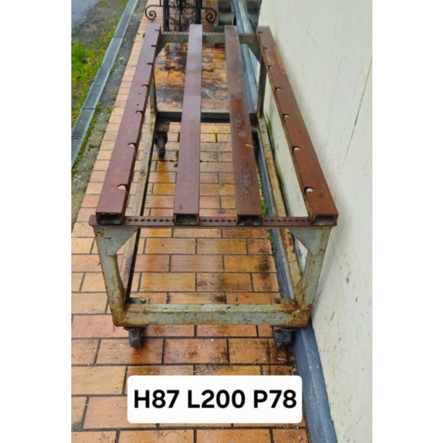 Mid-20th Century Industrial Metal Workbench on Casters For Sale - Image 6 of 7