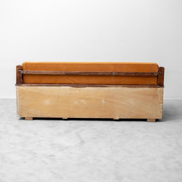 Wooden and Brown Leather Chest Bench, 1950s For Sale - Image 3 of 11