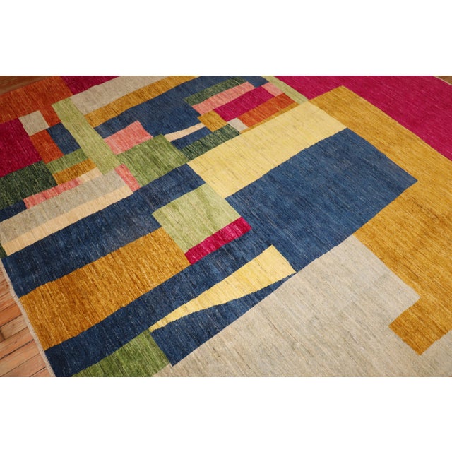 Contemporary Abstract Afghan Square Rug For Sale - Image 12 of 12