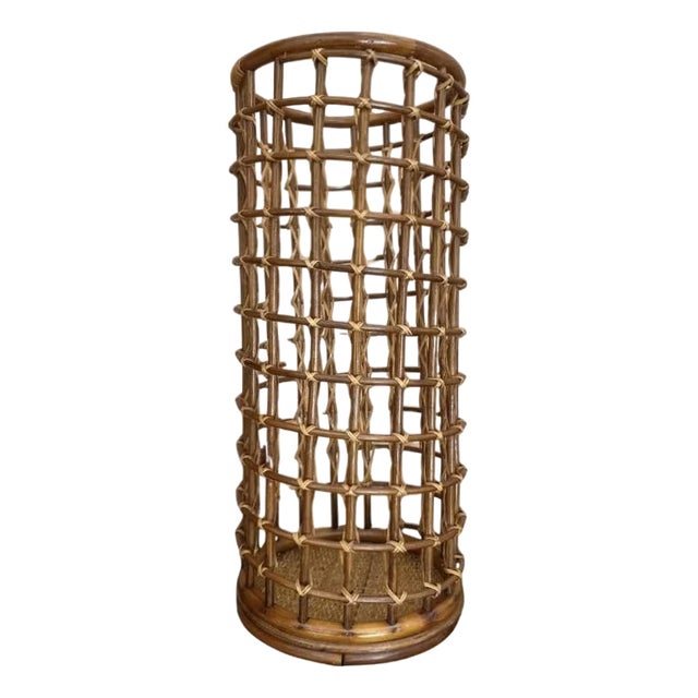 Audoux Minet-Style Rattan Umbrella Stand For Sale