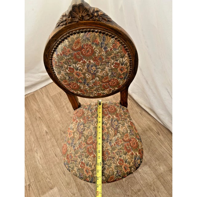 Vintage Accent Chair, Carved Back, Solid Walnut, Flower Embroidery Seat and Back For Sale - Image 9 of 11