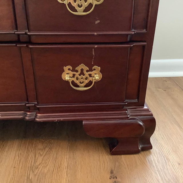 Antique Solid Cherry Chippendale Block Front Shell Carved Chest For Sale - Image 4 of 10