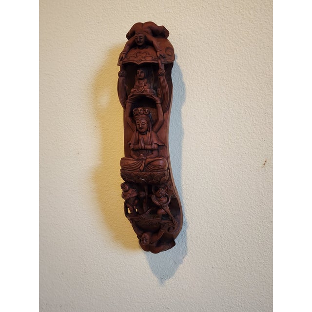 Figurative Vintage Hand Carved Wall Boxwood Sculpture For Sale - Image 3 of 9