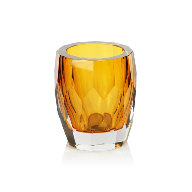 Giacomo Hand Made Cut Polished Glass Vase/Hurricane, Amber For Sale - Image 4 of 4