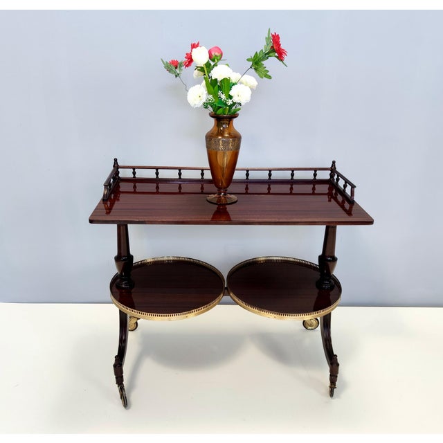 Mid-Century Modern Vintage Walnut Serving Cart Table with 2 Sliding Shelves, Italy For Sale - Image 3 of 12