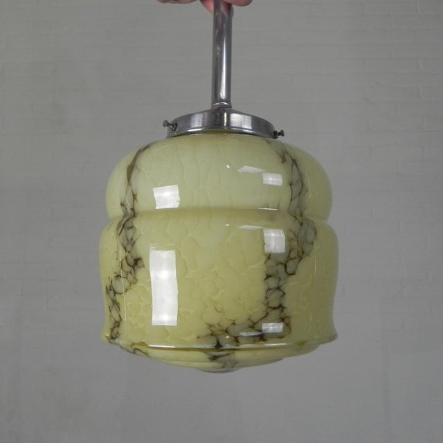 Art Deco Pendant Lamp with Marbled Glass Shade, 1930s For Sale - Image 10 of 17