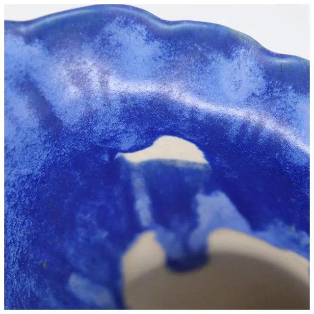 American Fulper Pottery Blue Flambe Crystalline Cornucopia Vases - A Pair For Sale - Image 9 of 13