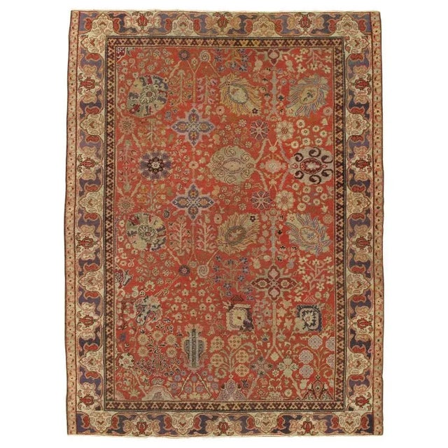 Textile Antique Turkmenistan Khotan Rug, Handmade Oriental Rug, Coral, Ivory, Blue, Soft For Sale - Image 7 of 7