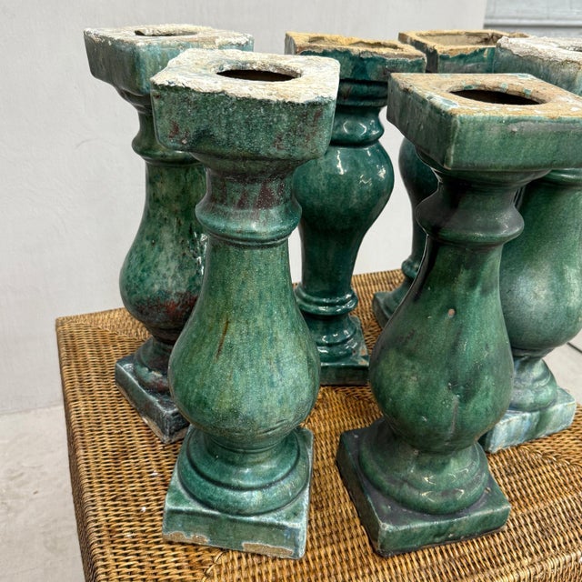 Green Glaze Ceramic Columns with Weathered Texture For Sale In New York - Image 6 of 16