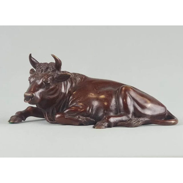 Japanese Meiji Artist, Sculpture of a Laying Bull, 19th Century, Bronze For Sale - Image 5 of 10