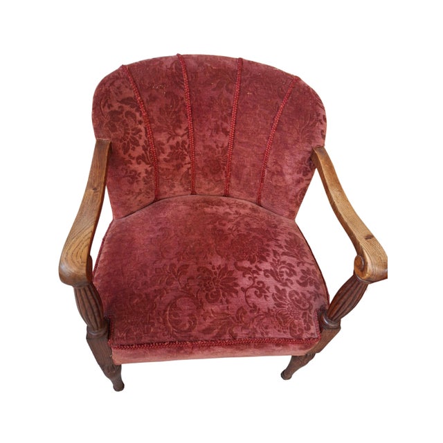 Brown Vintage Oak and Damask Velvet Armchairs, 1960s, Set of 2 For Sale - Image 8 of 13