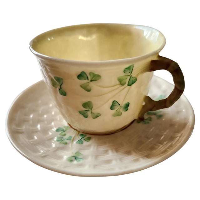 1950s Fine Irish Belleek Porcelain Demitasse Cup and Saucer For Sale In San Diego - Image 6 of 8