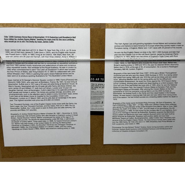 Edwardian Sporting Watercolour by Isaac James Cullin (1859–1942) the 1910 Two Thousand Guineas, Newmarket Neil Gow’s Classic Victory – Signed & Dated For Sale - Image 18 of 18