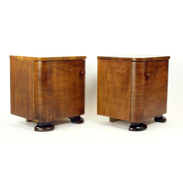 Vintage Art Deco Bedside Tables in Walnut Veneer, Czechoslovakia, 1930s, Set of 2 For Sale - Image 14 of 18
