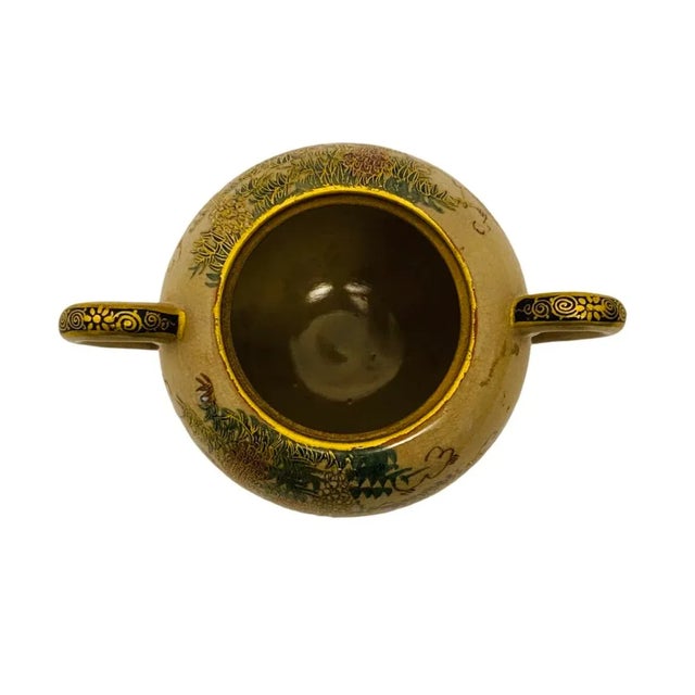 Gold Antique 19th Century Japanese Satsuma Lidded/Double Handled Jar & Repaired Lid For Sale - Image 8 of 10