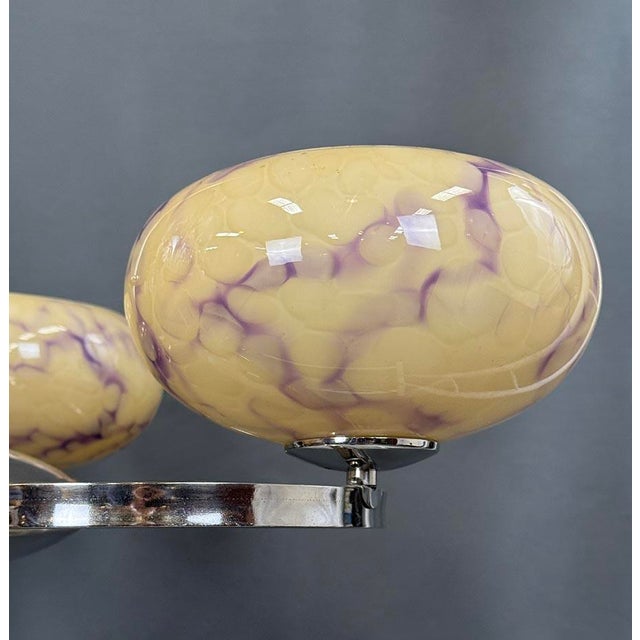 1930s Art Deco Chrome Chandelier with Glass Shades, 1930s For Sale - Image 5 of 6