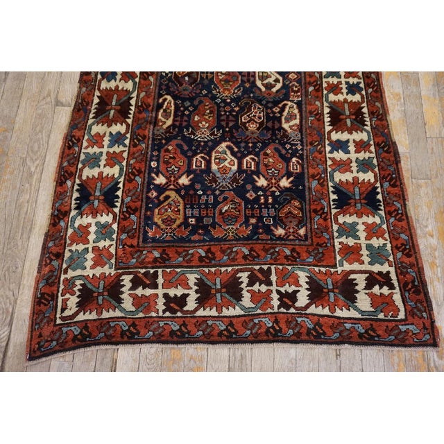 Late 19th Century Antique Caucasian Blue Tribal Paisley Wool Hallway Runner Kazak Rug For Sale - Image 5 of 9