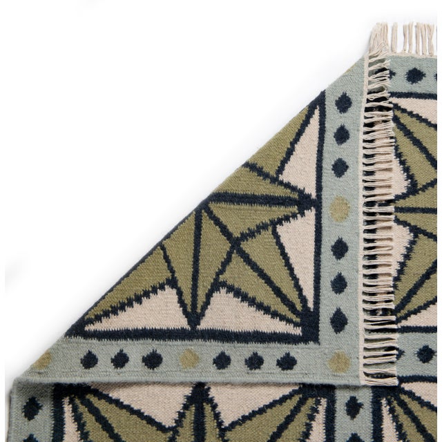 Part & Parcel Goods Wool Star Rug, 9' x 12', Sage, Navy, Sky Blue and Eggshell For Sale - Image 4 of 5
